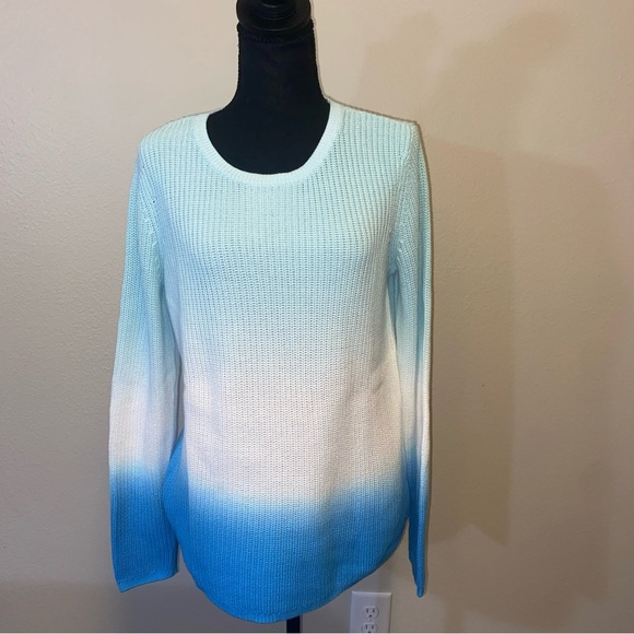 Ombré Blue and White Women's Sweater Talbots Large EUC - Picture 1 of 9